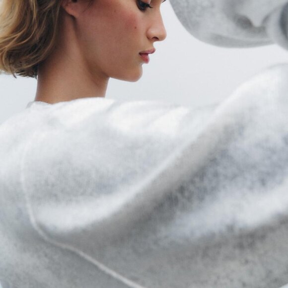 BNWT ZARA SOFT METALLIC SWEATSHIRT OVERSIZED ROUND NECK LONG SLEEVE SILVER SMALL - Picture 4 of 10